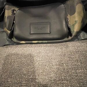 Coach Leather unisex Black and Camouflage Belt Bag with silver buckle. NWOT.